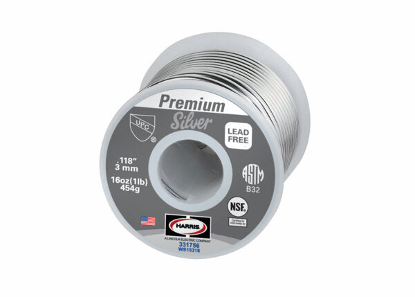 Harris - Premium Silver Lead-Free Solid Wire Solder .118 X 1# SPOOL X 25 lb CARTON - 331756