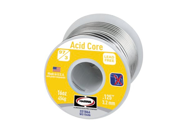 Harris - 97/3 Lead-Free Acid Core Solder 1/8 in. x 1 ea. 1 lb. spool - 331866