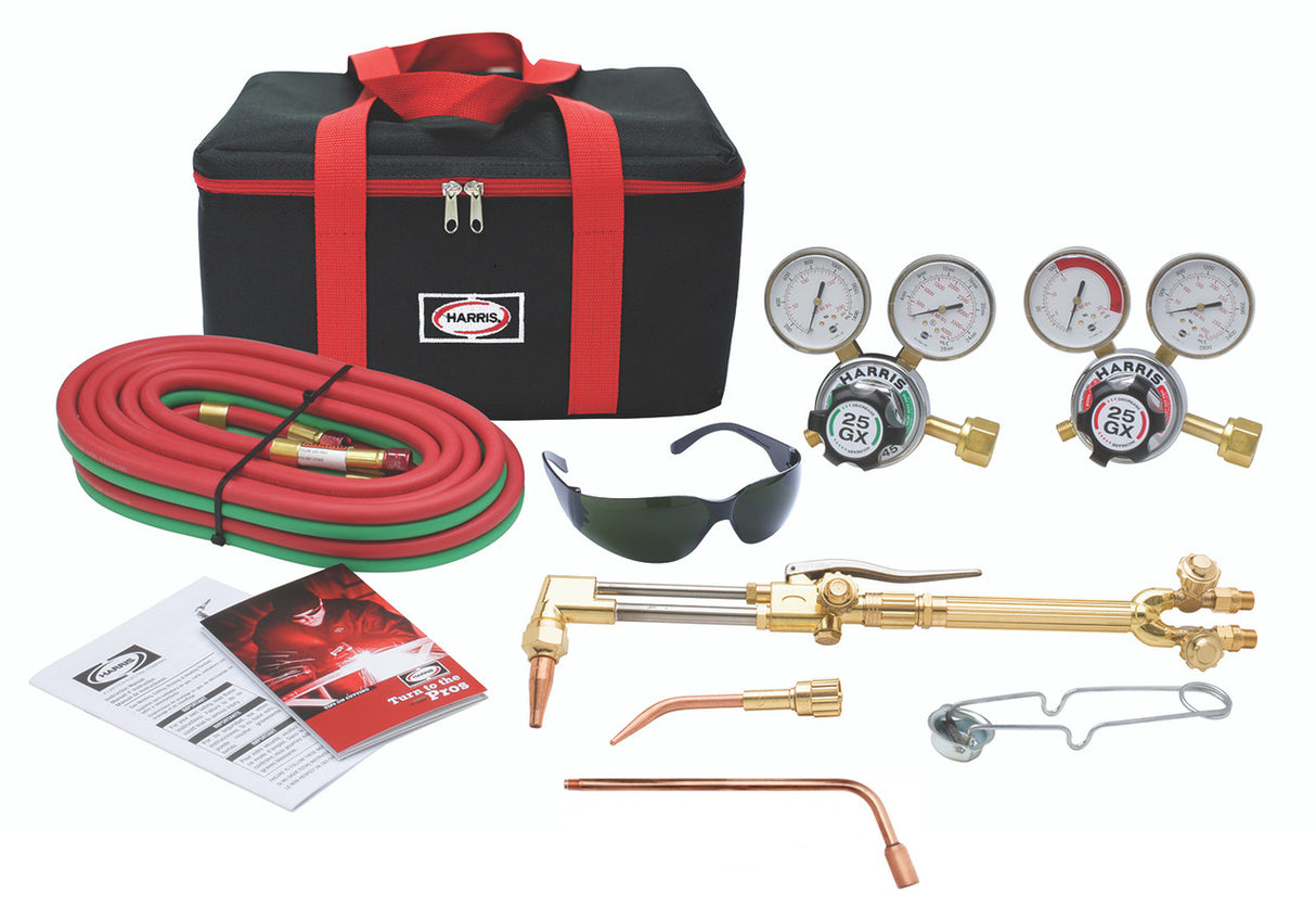 Harris V-Series Model 25GX Ironworker Welding Kit with torch, hoses, gauges, bag, and accessories at WeldingMart.