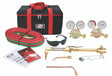 Harris V-Series Model 450 Ironworker Rosebud Welding Kit with gauges, hoses, torch handle, safety glasses, and black tool bag.