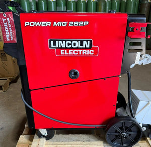 Lincoln POWER MIG 262P Welder Factory Demo - U5378-1 with wheels and controls, top wire-feed welding equipment at WeldingMart.