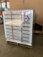Pallet of 81 Lincoln SureArc S6 .030 MIG Wire spools for welding, boxed and wrapped, at WeldingMart warehouse.