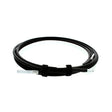 A black welding wire conduit coiled neatly in a circle, with clear protective covers on both ends and two black Velcro straps holding it together, displayed on a white background. Perfect for MK Products 615-0620-25 setups.