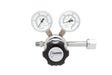 The Harris 701-125-540-C Oxygen Regulator features a stainless steel diaphragm, two pressure gauges, a black Harris Specialty Gas adjustment knob, and a metal connector. Shown against a white background.