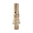 A brass gas nozzle, compatible with Magnum PRO 100L gas diffuser welding guns, features threaded sections, a hexagonal center for tightening, and small holes along the cylindrical body. The nozzle stands upright against a white background.