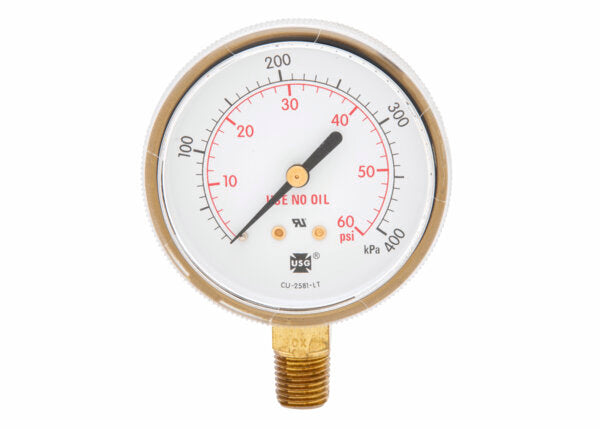 Harris Regulator Pressure Gauge 63MM 60 PSI ST GOLD - 9007246