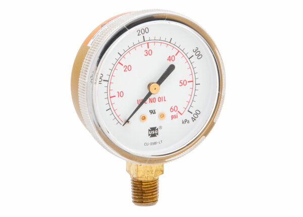 Harris Regulator Pressure Gauge 63MM 60 PSI ST GOLD - 9007246