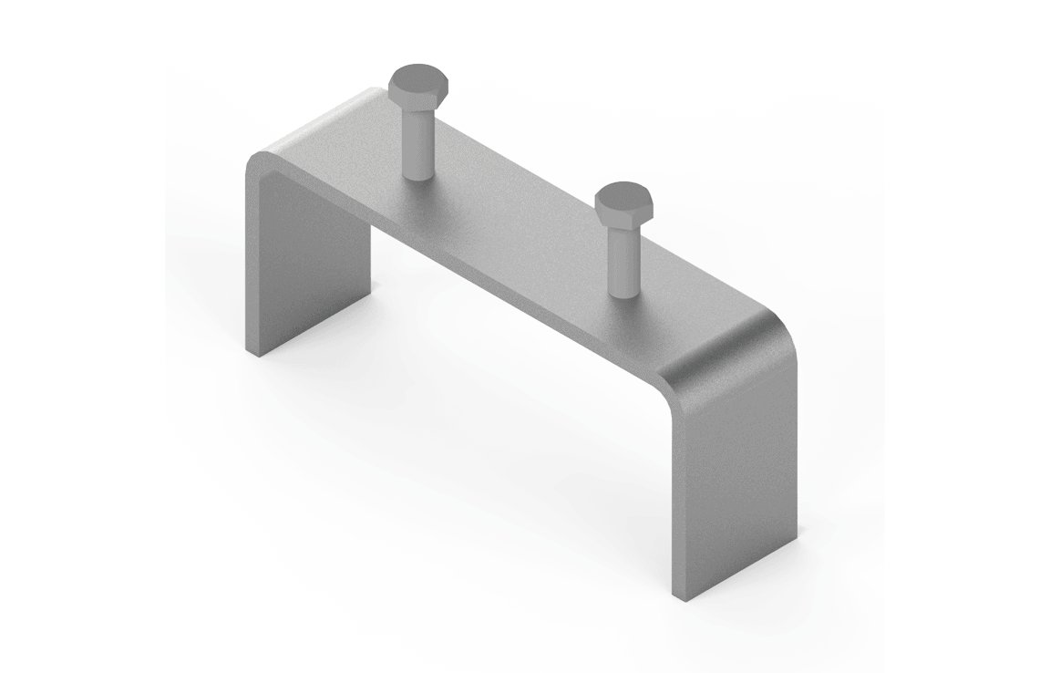 Bug-O Spacer Bar for ARM-2010/ARM-2015—welding accessory, U-shaped metal bracket with bolts, viewed on white background.