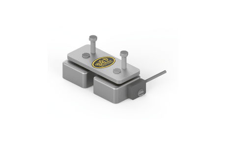 BUG-O MAGNET PLATE SHORT ARM-2248 welding accessory, with bolts, black/yellow BUG-O logo, and side cable on white background.