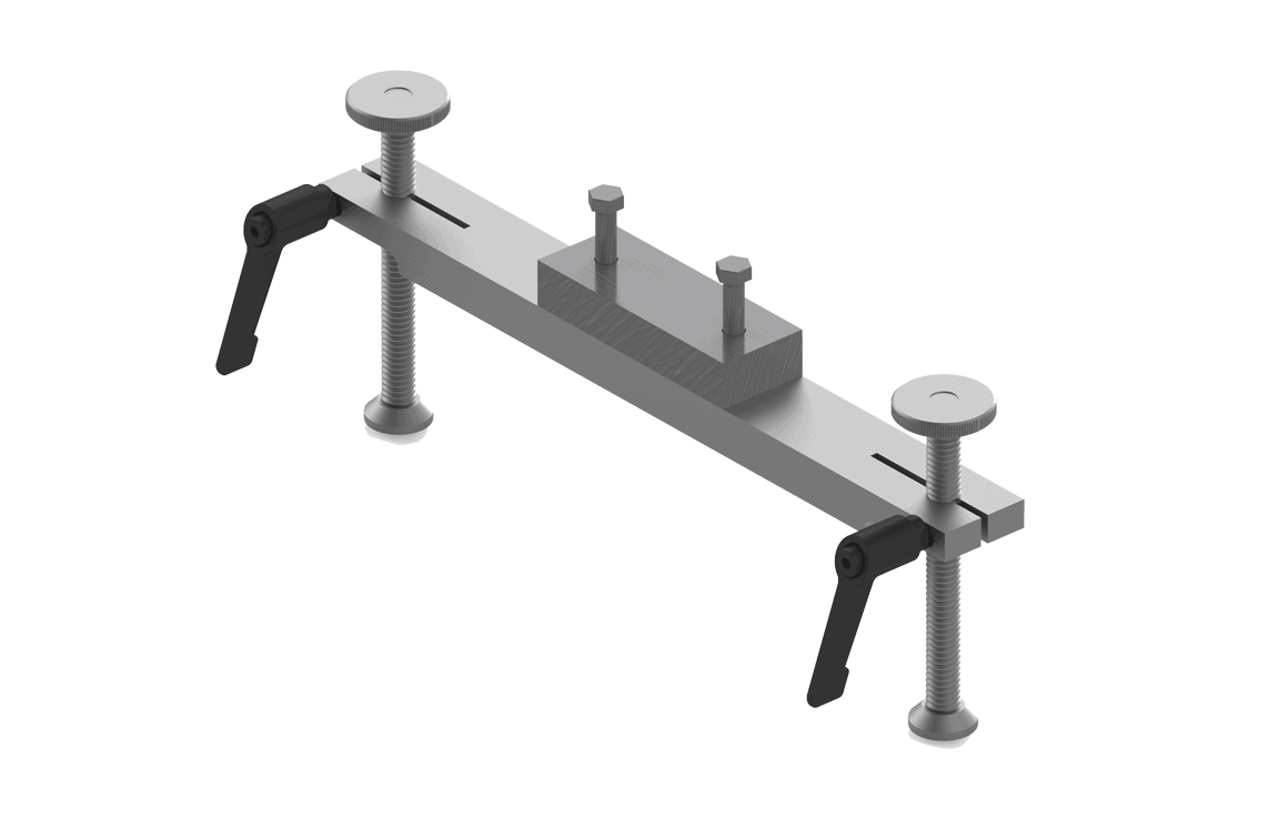 Bug-O SUPPORT BAR W/SCREW FEET ARM-2380 metal clamp for welding, with adjustable bolts, levers, hex-secured block, screw feet.