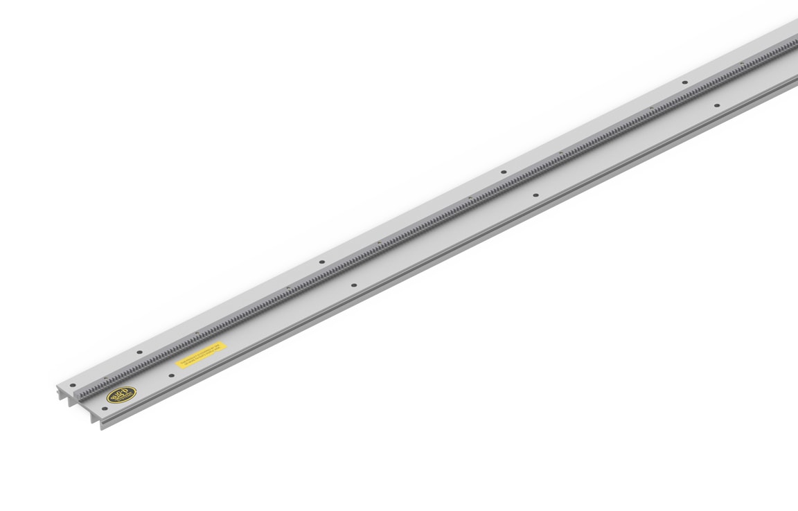 8' Bug-O HVY DUTY ALUM RIGID RAIL (ARR-1080) for welding, silver with holes and rack, Bug-O logo, sold at WeldingMart.