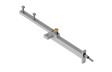 Bug-O RAIL ALIGNMENT TOOL ARR-1090 welding tool with 3 vertical pegs, bracket, gold knob, sliding mechanism on white background.