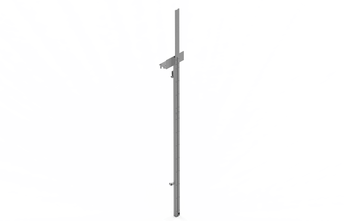 Bug-O BOX RAIL & SUPPORT CARRIAGE ARR-1180-144 welding equipment with vertical metal post and bracket, white background.