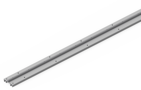 Bug-O E.H.D. RAIL 93-1/2 (ARR-1250) welding rail accessory with gear rack and holes, durable metal, for automated welding systems.