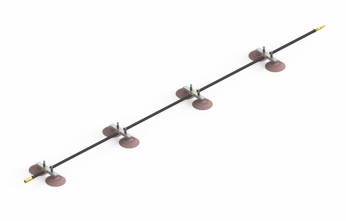Bug-O ARV-1080 8 ft. rail welding vacuum support with brass connectors, 4 pairs vacuum cups, brackets on white background.