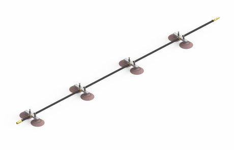 Bug-O ARV-1080 8 ft. rail welding vacuum support with brass connectors, 4 pairs vacuum cups, brackets on white background.