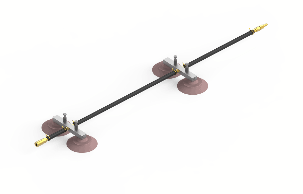 Bug-O ARV-1085 welding vacuum rail support with 4-ft metal rail, gold fittings, brown suction cups, gray frame on white background.