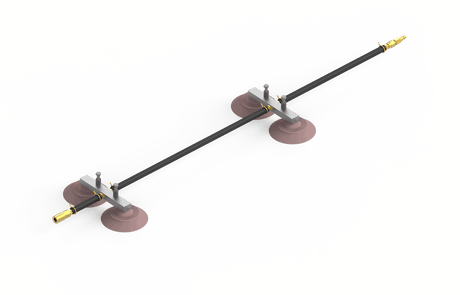 Bug-O ARV-1085 welding vacuum rail support with 4-ft metal rail, gold fittings, brown suction cups, gray frame on white background.