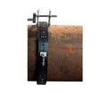 Corroded pipe with Mathey E-Z Pipecut Guide Band Lock Flame Cutter (EZPCGBL) and clamp for precise welding and cutting tasks.
