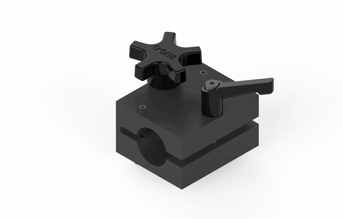Bug-O CLAMP BLOCK BGV-1165 welding clamp with star knob, lever handle, for securing pipes; essential WeldingMart tool.