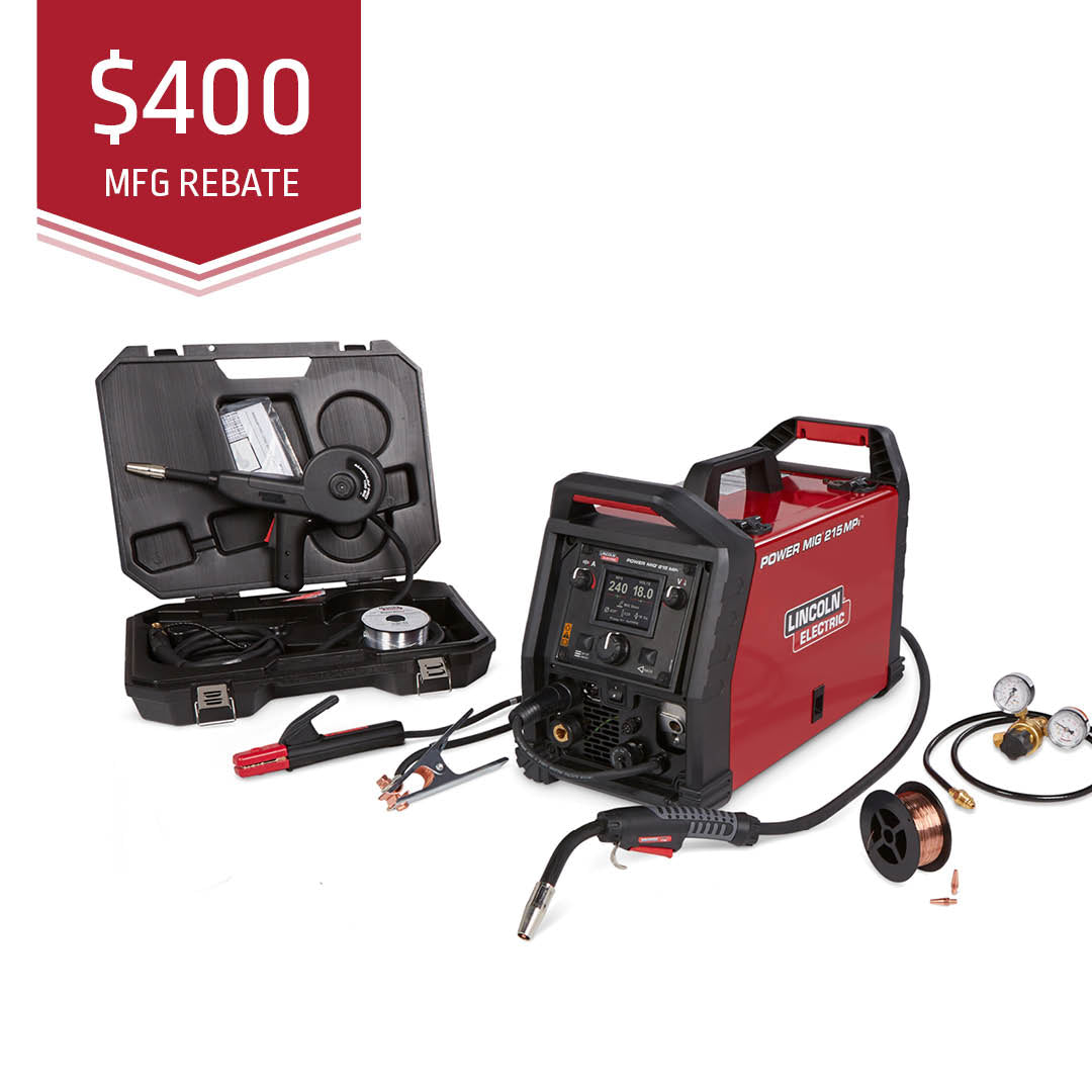 $400 MFG rebate Lincoln POWER MIG 215 MPi Multi-Process Welder Aluminum One-Pak K4877-1 - . High-quality MIG welding machine for professional use. 