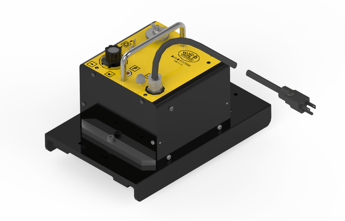 Bug-O DC IV (150:1) 120VAC BUG-0346 welding positioner, black/yellow, dials, handle, cord, metal base—WeldingMart equipment.