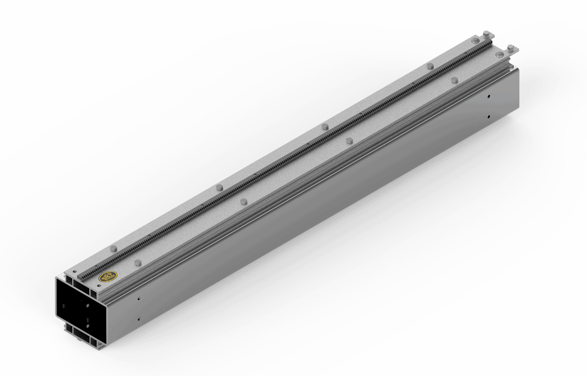 Bug-O CROSS BEAM ASSY. 4' (BUG-1040-1) welding rail with toothed rack, mounting holes, logo; essential WeldingMart accessory.