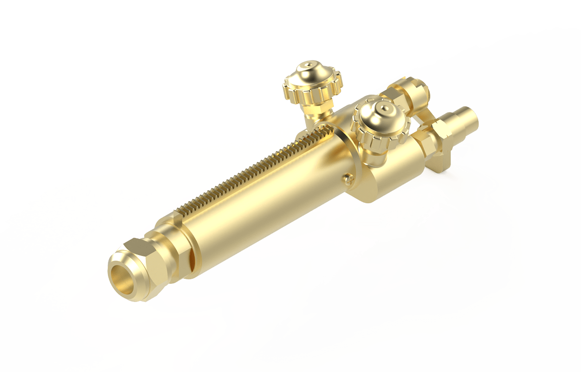 Bug-O TORCH 2 Hose 4" 2 PSI W/ Rack BUG-1298 welding torch, dual knobs, threaded body, shown on white. Welding tool accessory.