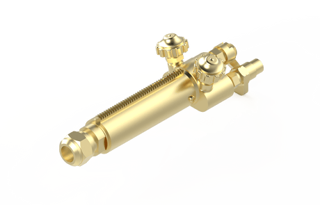 Bug-O TORCH 2 Hose 4" 2 PSI W/ Rack BUG-1298 welding torch, dual knobs, threaded body, shown on white. Welding tool accessory.