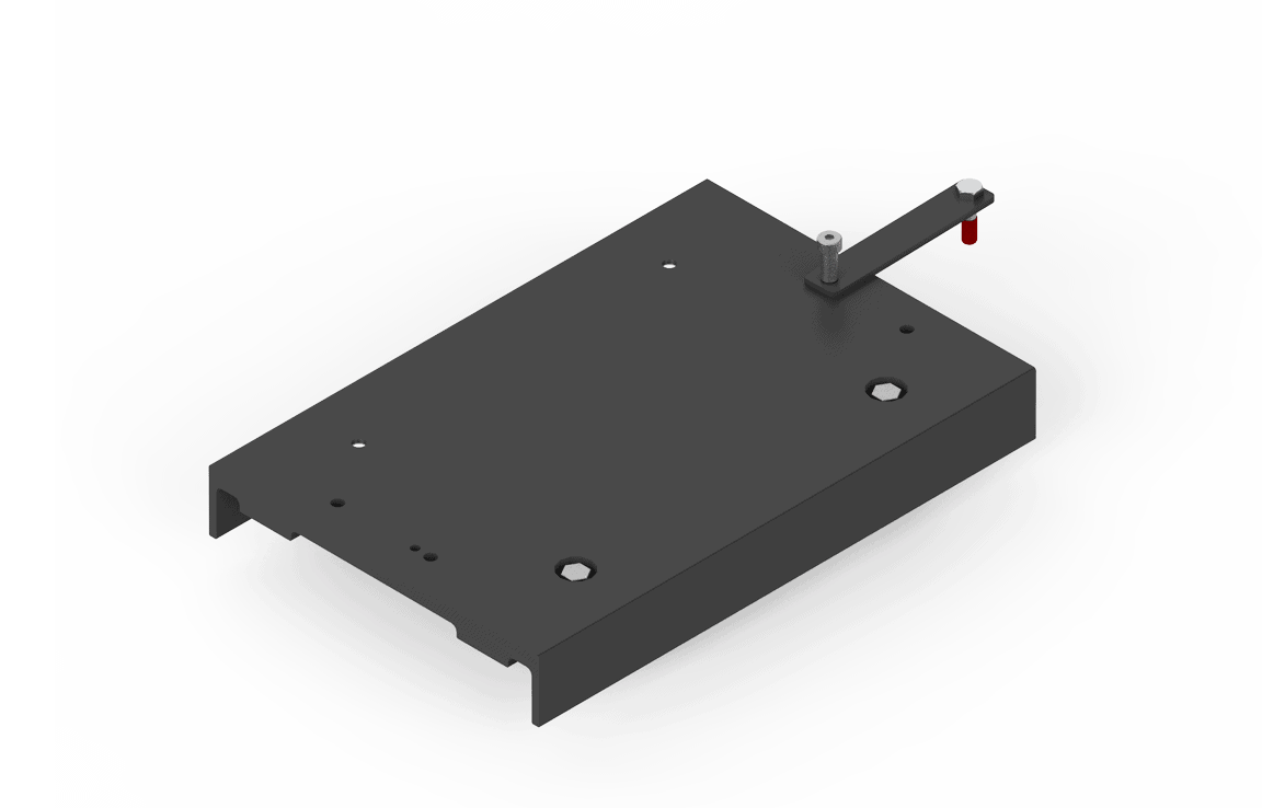WeldingMart Bug-O CARRIAGE TRAILER W/HITCH - BUG-2205 black metal plate, holes, red lever; welding accessory on white background.