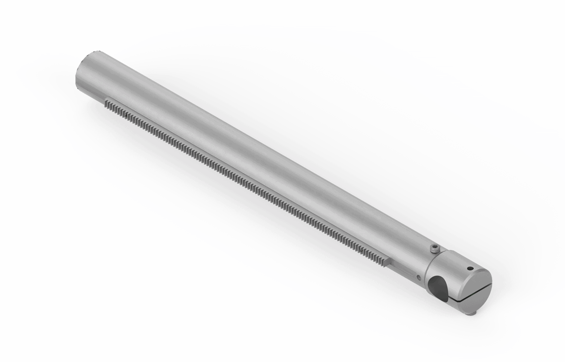 Bug-O H.D. RACK ASSY. 15" (BUG-5166-15) welding accessory—cylindrical gear rack with holes, notches on white background.