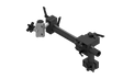 3D rendering of Bug-O H.D. ALL POSITION CUTTING GRP BUG-5185 welding bracket with clamps, knobs, and sliding parts for pipe cutting.
