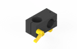 Bug-O RIGHT ANGLE CLAMP BUG-5186 welding accessory, black clamp with yellow lever for pipe and tube welding, on white background.