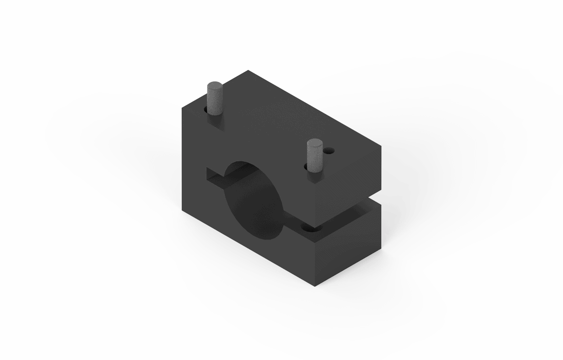 Bug-O CLAMP BLOCK ASSY. BUG-5189 welding clamp, rectangular with round cutout and 2 pins, shown on white, WeldingMart accessory.