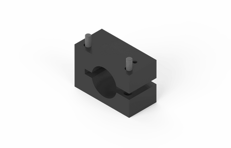 Bug-O CLAMP BLOCK ASSY. BUG-5189 welding clamp, rectangular with round cutout and 2 pins, shown on white, WeldingMart accessory.