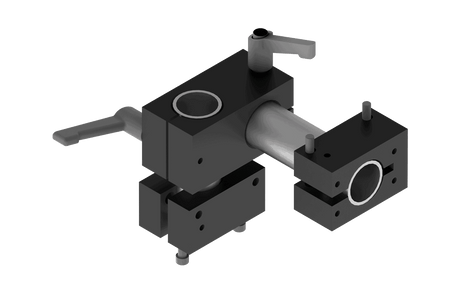 3D render of Bug-O WEAVER SWIVEL MT. BUG-5195 welding accessory with blocks, connectors, and levers on white background.