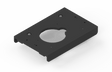 Bug-O BUG-5250 12" carriage welding accessory bracket—black metal, large center cutout, mounting holes, on white background.