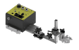 Bug-O SPEED WEAVER II 120VAC welding carriage with yellow control box, knobs, and rail clamps for precise automated welding tasks.