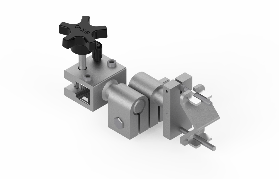 BUG-5455 Bug-O Gun Mounting Group: Adjustable metal clamp with black star handle for secure welding tool or accessory positioning.