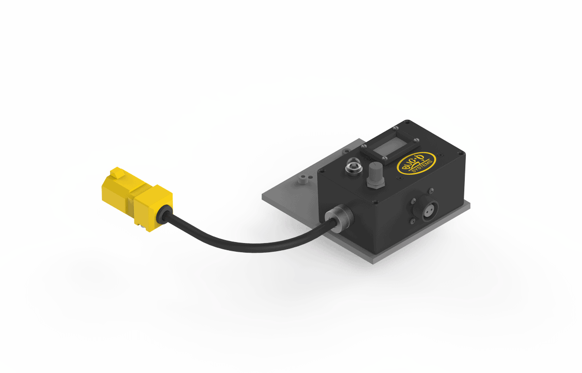 Bug-O STEPPER MODULE 120VAC BUG-9870 welding tool, black with yellow connector on gray metal base, for WeldingMart equipment.
