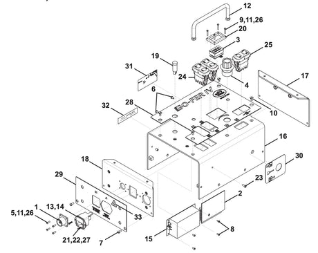 Exploded view of GOFER IV welding device with circuit boards, knobs, Bug-O FUSE DRAWER PWR ENTRY MODULE GOF-4007 numbered parts.