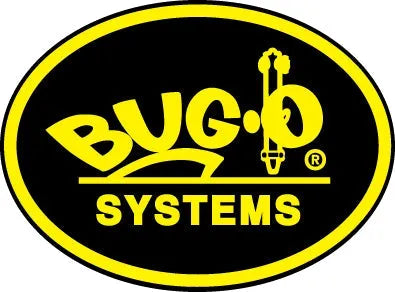 Bug-O Systems welding equipment logo: bold yellow text, black oval, G-O shaped as welding tool; SYSTEMS in block letters below.