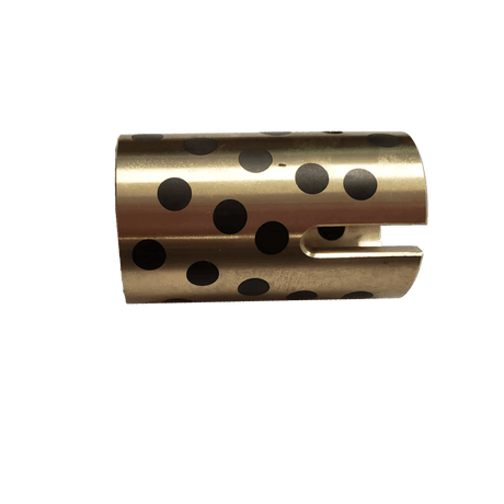 An IWT A2/C2 Bearing - 8-IW004184, featuring a cylindrical brass body with black circular inlays and an open side slot, displayed against a transparent background.