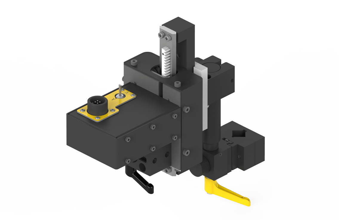 Bug-O HEIGHT SLIDE ASSEMBLY CAS-1500 for welding, with black, gray, yellow parts, knobs & levers; WeldingMart tool on white background.