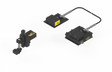 3D rendering of Bug-O PENDULUM MDS AHC SYSTEM CAS-2060 welding equipment with yellow labels, cables; white background.
