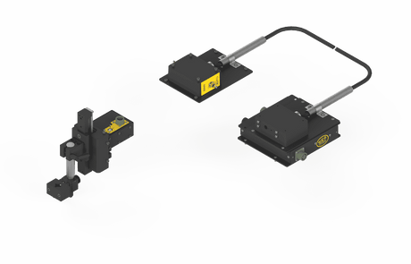 3D rendering of Bug-O LINEAR MDS AHC SYSTEM CAS-2050 welding automation units with actuators, sliding rail, and brackets.