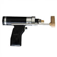 TruWeld TWEG Light Duty CD Stud Gun welding tool, black and silver, with wooden pad on metal rod, on white background.