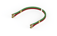 Bug-O 20" red and green welding hose assemblies with brass fittings, semi-circular, gold bands, WeldingMart accessories.