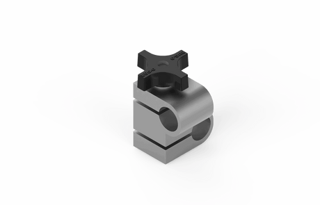 Bug-O SWIVEL CLAMP ASSEMBLY CON-1020 welding clamp, rounded metal body, black knob. WeldingMart welding tool on white background.