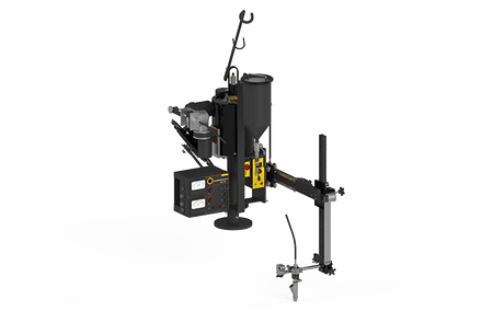 Bug-O CWO-1800-SA-U-5-S black and silver 5/32" wire nozzle welding machine with control box and hopper on white background.